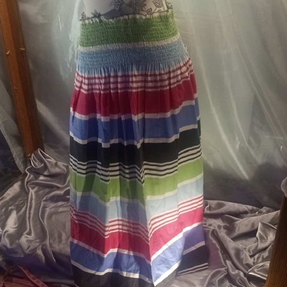 Source Unknown Striped Maxi Skirt in Red Blue Green Black White